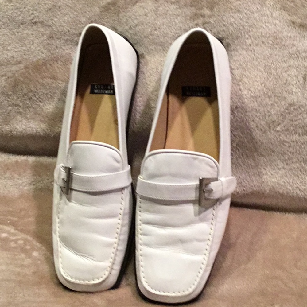 Stuart Weitzman White Leather Slip-On Loafers Women’s